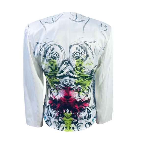 CarlOpik White Pink Green Snap Front Jacket Pop Art Flair  Sz 10 - Picture 8 of 9